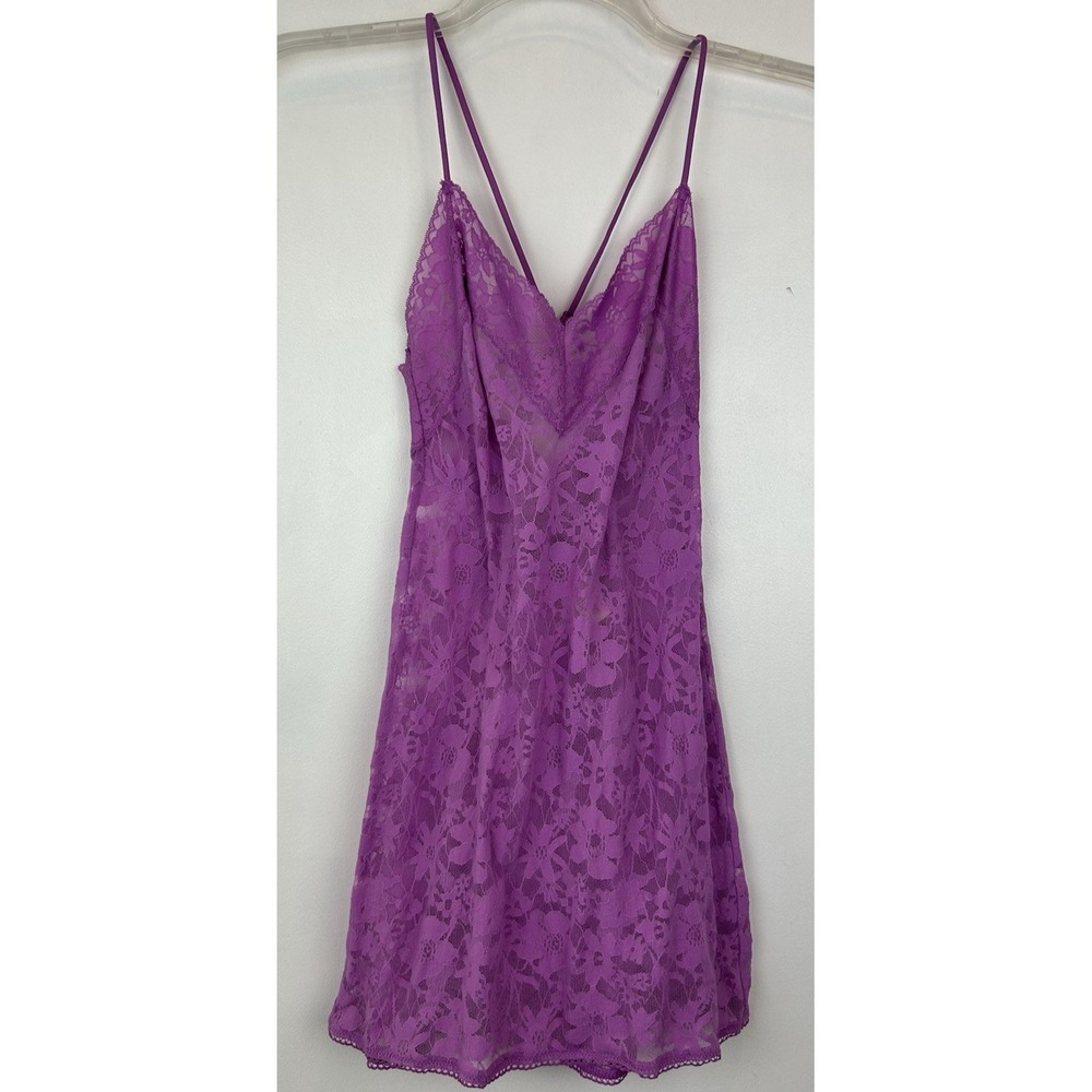 Victorias Secret Stretch Lace Sheer Slip Dress XS Purple Stretch Lingerie Sexy